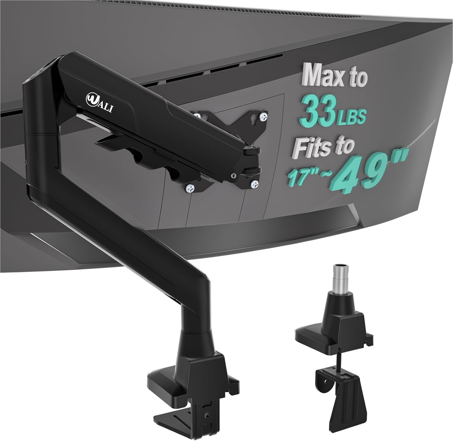 Heavy Duty Single Monitor Arm 17-49 Inch Flat Curved Ultrawide Screens up to 33