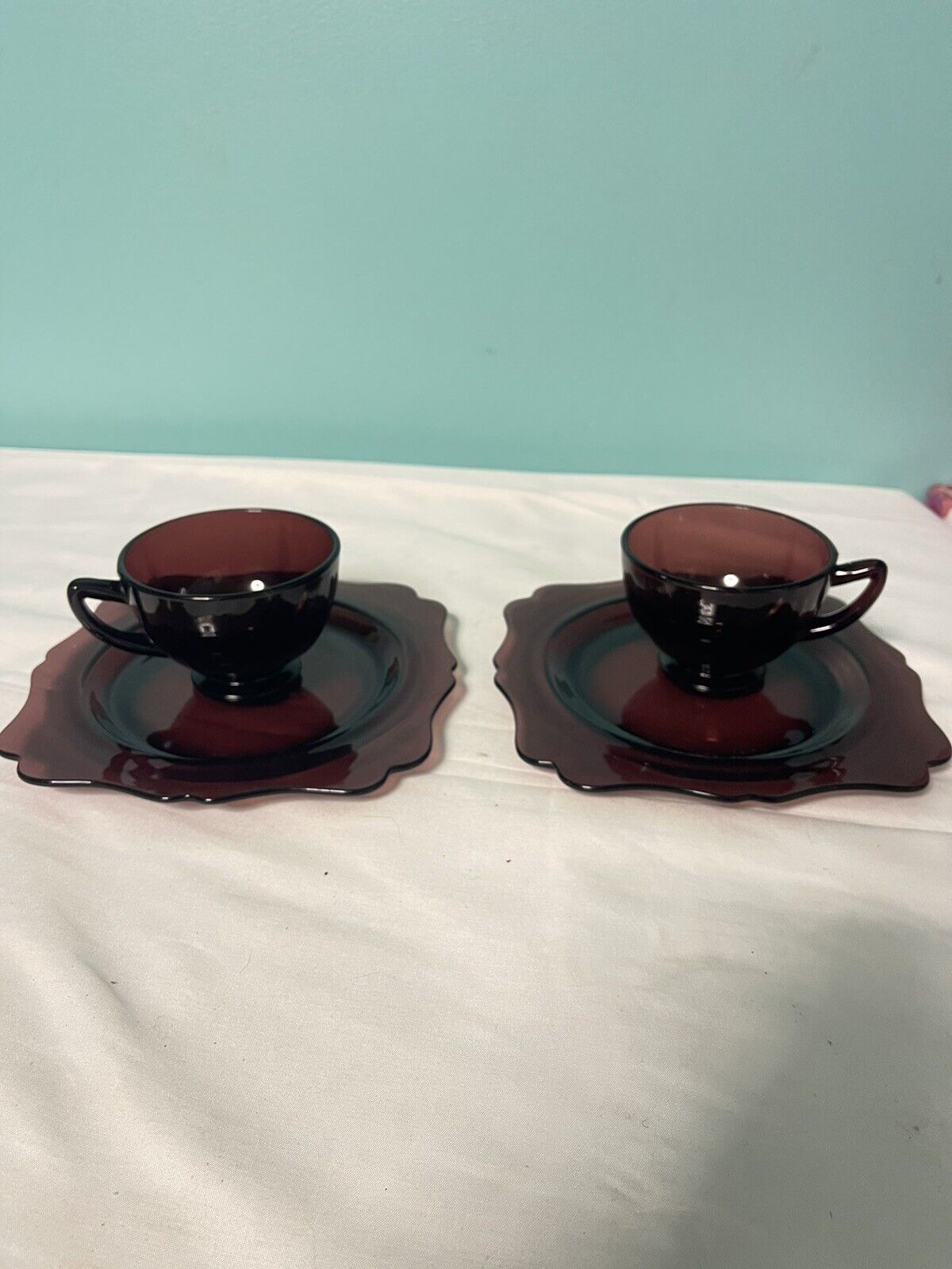 Fostoria VINTAGE AMETHYST/purple Set Of 2 Cups & Saucers