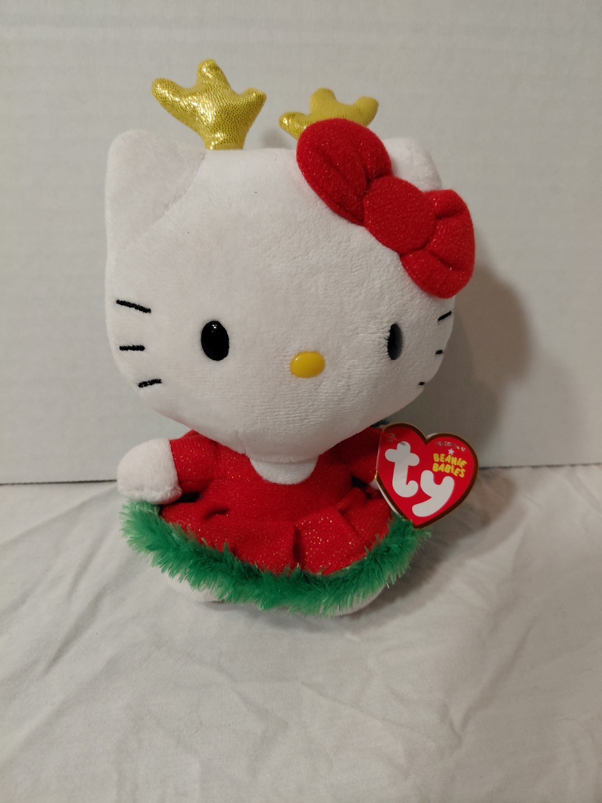 Hello Kitty 6” Plush Christmas Reindeer Antlers Red Green Dress Stuffed Toy TAGS