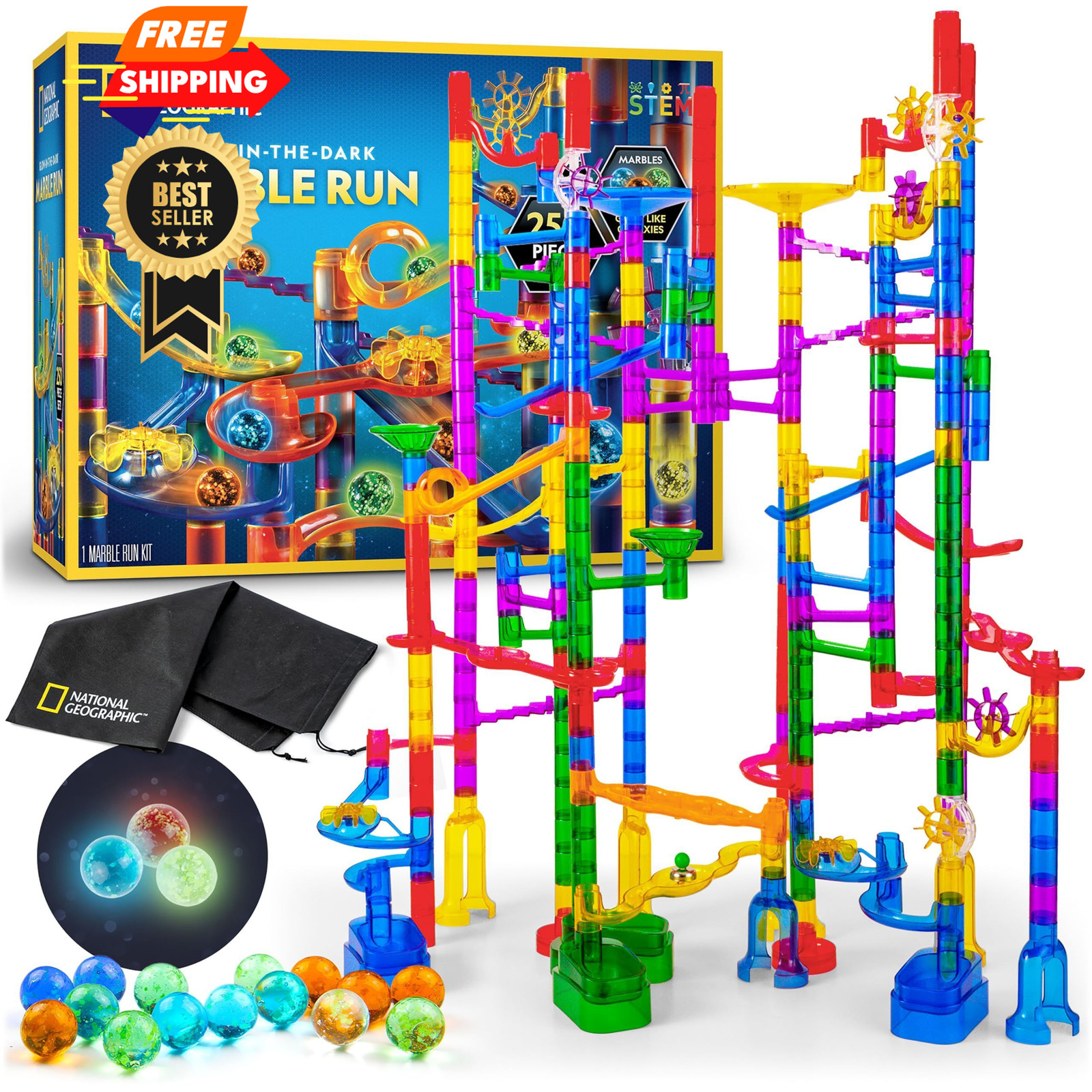 NATIONAL GEOGRAPHIC Glowing Marble Run – 250 Piece One Size, Multicolor 