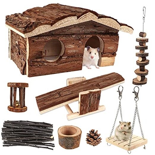  Hamster-Chew-Toys Pet Activity Structure, 17 Pack Wooden Accessories with 