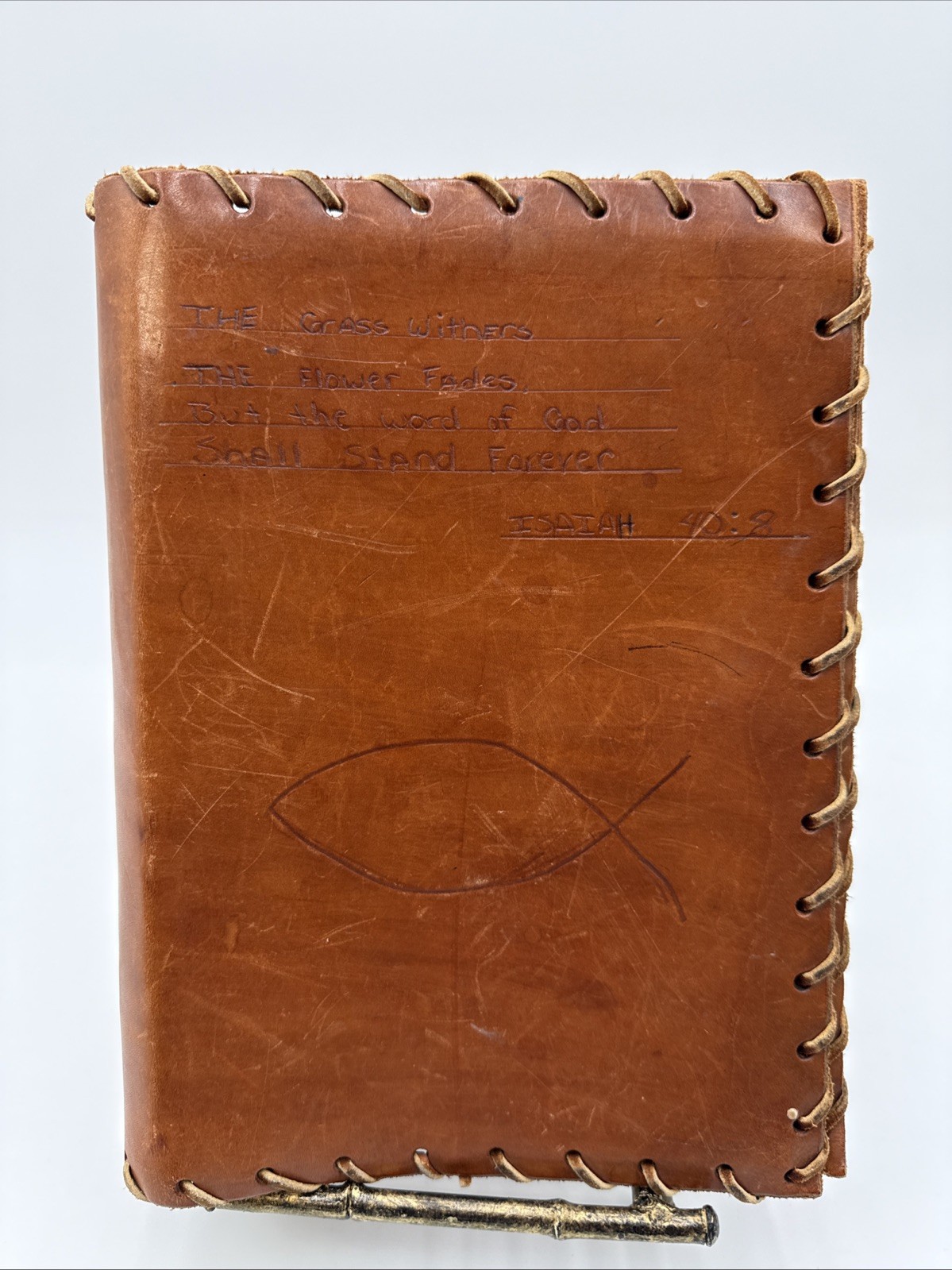 Vintage Hand Tooled Leather Large Bible Cover Case Western