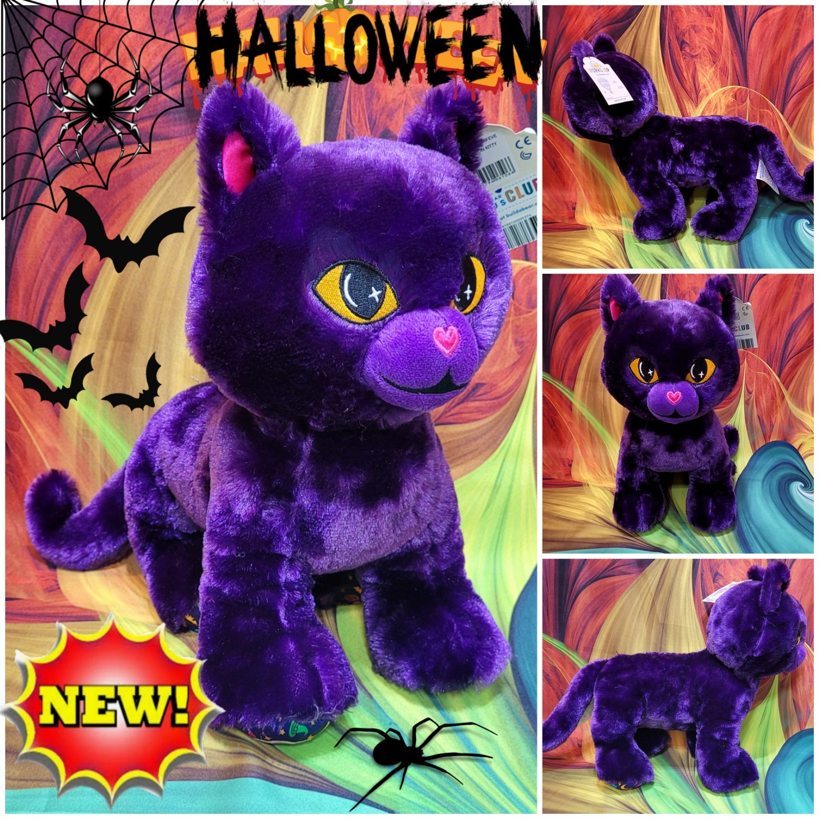 NEW Build A Bear Workshop Purple Moon Kitty Halloween 16" Stuffed Plush Cat RARE