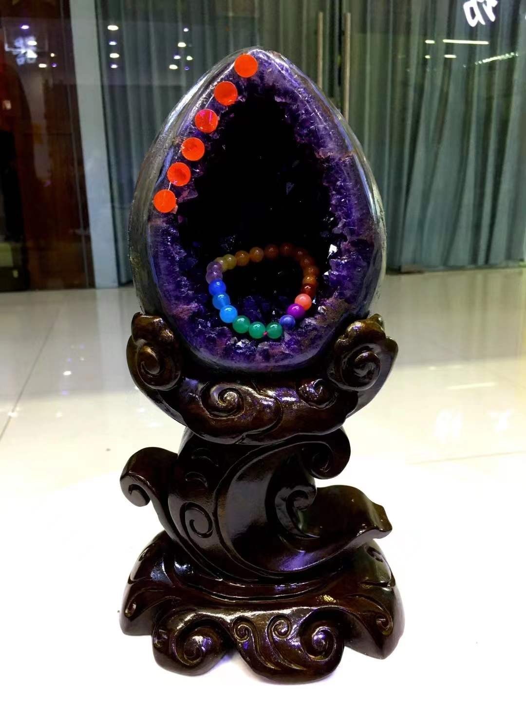 10.8LB Natural amethyst Geode Mineral Quartz dinosaur egg Energy Healing+stand