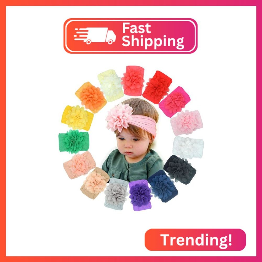 CÉLLOT 15 Pieces Baby Girls Headbands Tulle Hair Bows Head Wraps Chiffon Flowers