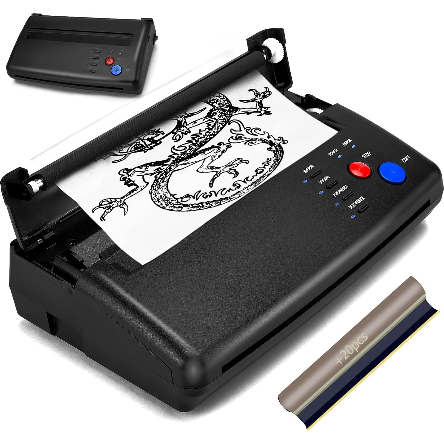 Tattoo Transfer Stencil Machine with 20 Thermal Tattoo Kit Copier Printer Tattoo