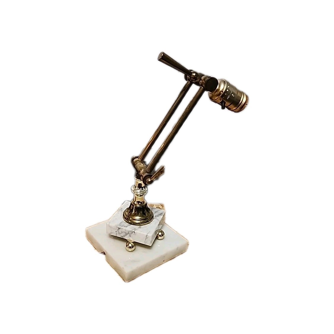 Vintage MCM Brass and Marble Adjustible Library or Bankers Desk Lamp