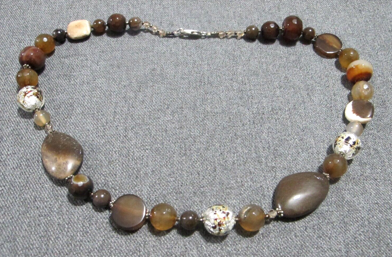 Vintage fall colors real stones dichroic micro & faceted glass beaded necklace *