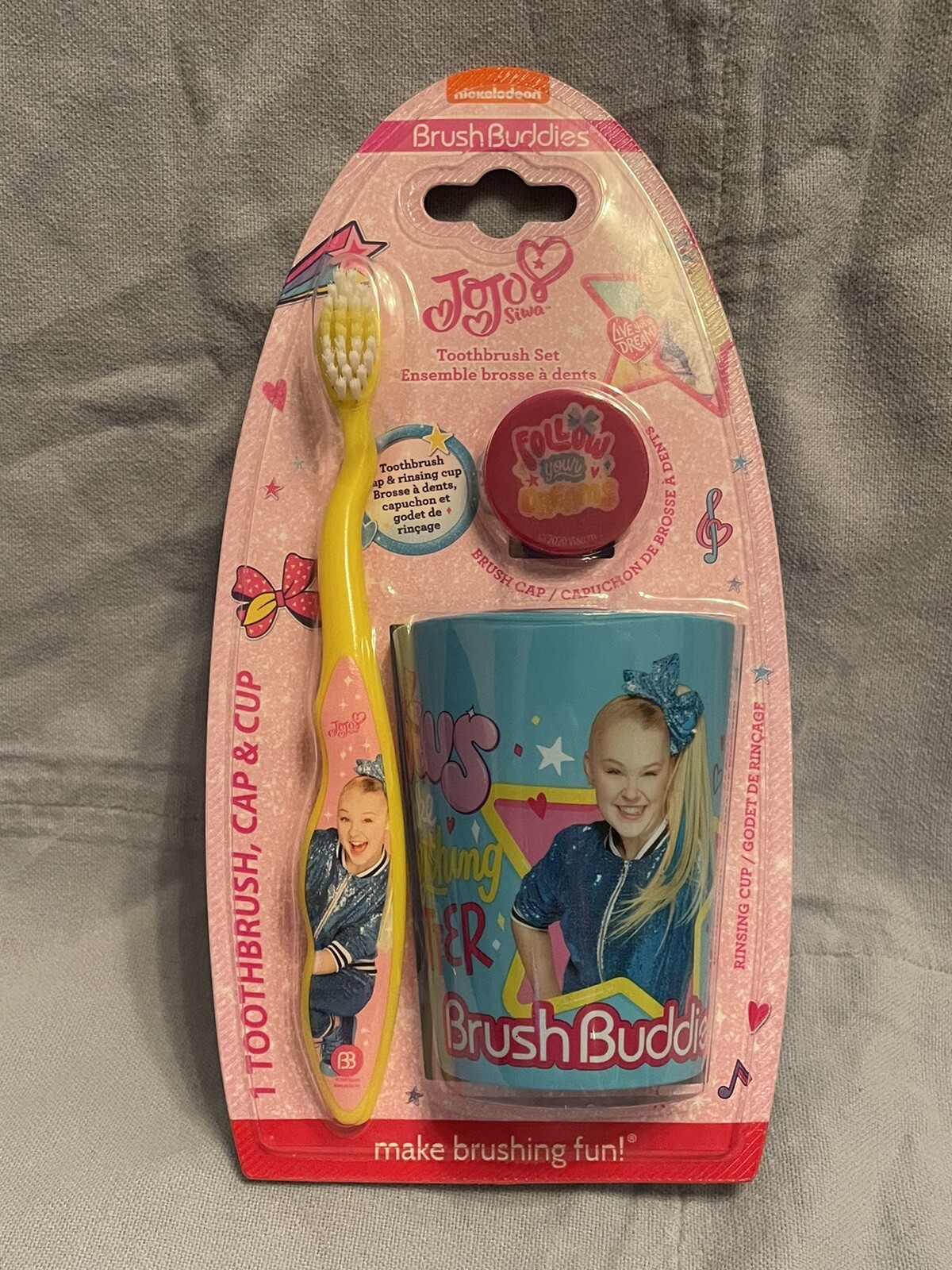 NEW Children's JoJo Siwa Brush Buddies 3 Piece Soft Toothbrush, Cup, & Cap Set