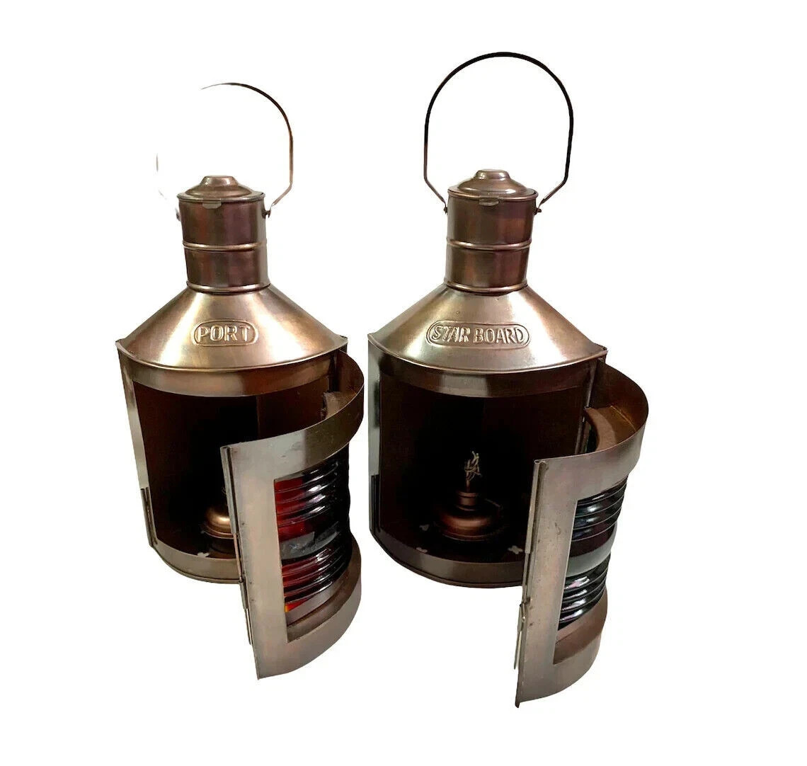 Pair of Antique Style Nautical Oil Lanterns – Marine Ship Boat Lights – Coastal