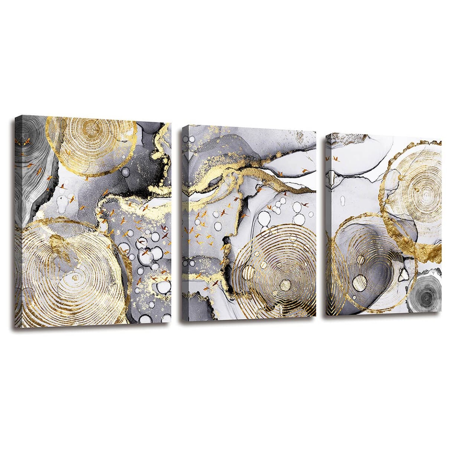 Gold Abstract Wall Art 3 Pieces Modern Framed Artwork Black and White Grey Go...