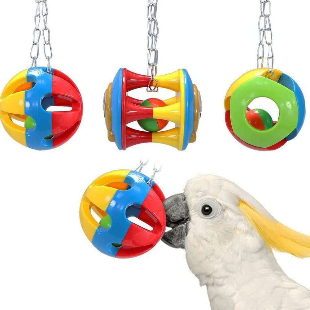 3 Pack Bird Chew Bells Balls Set Parrot Training Cage for Parakeet Cockatiel ...