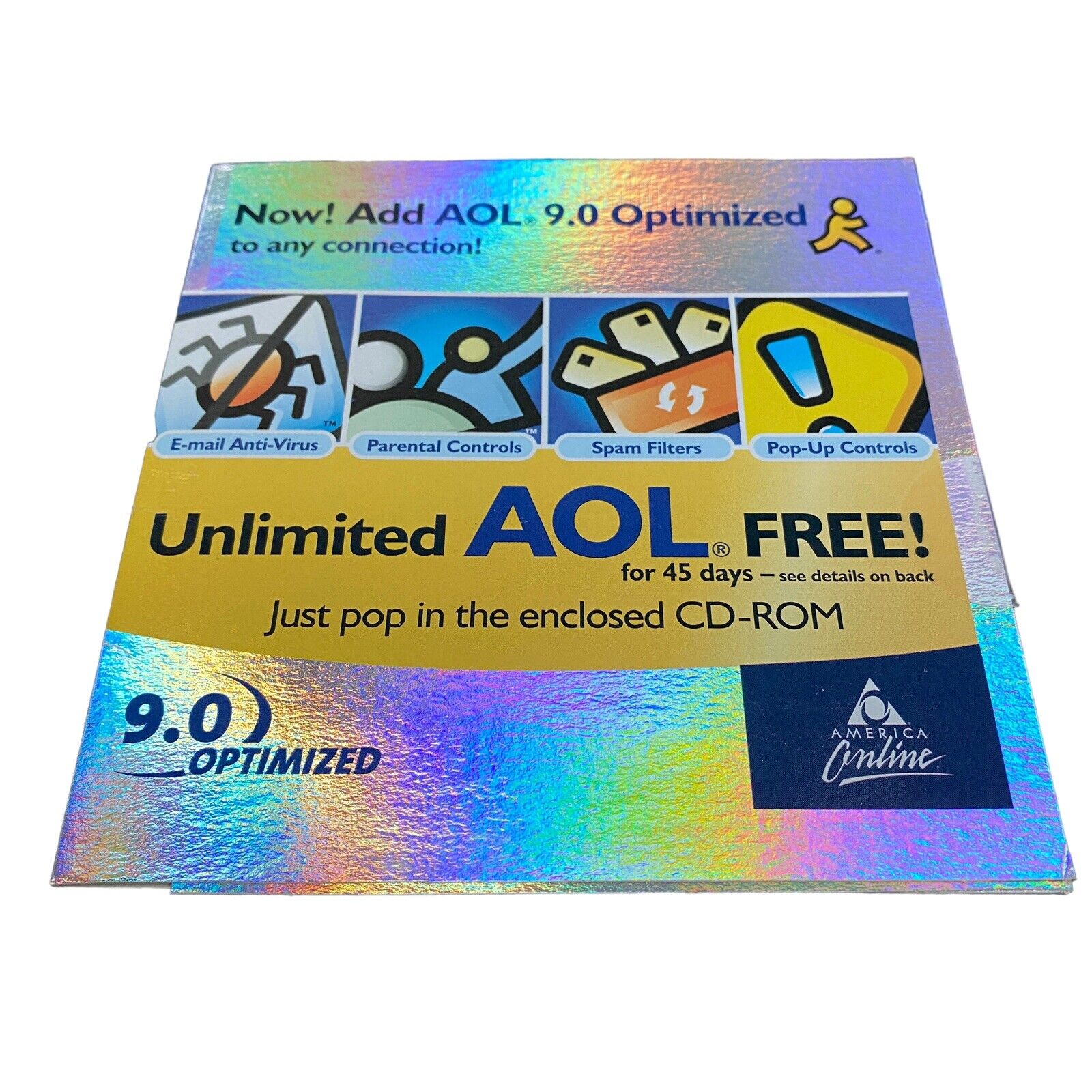 AOL 9.0 Optimized Unlimited Free For 45 Days CD Computer Software Sealed