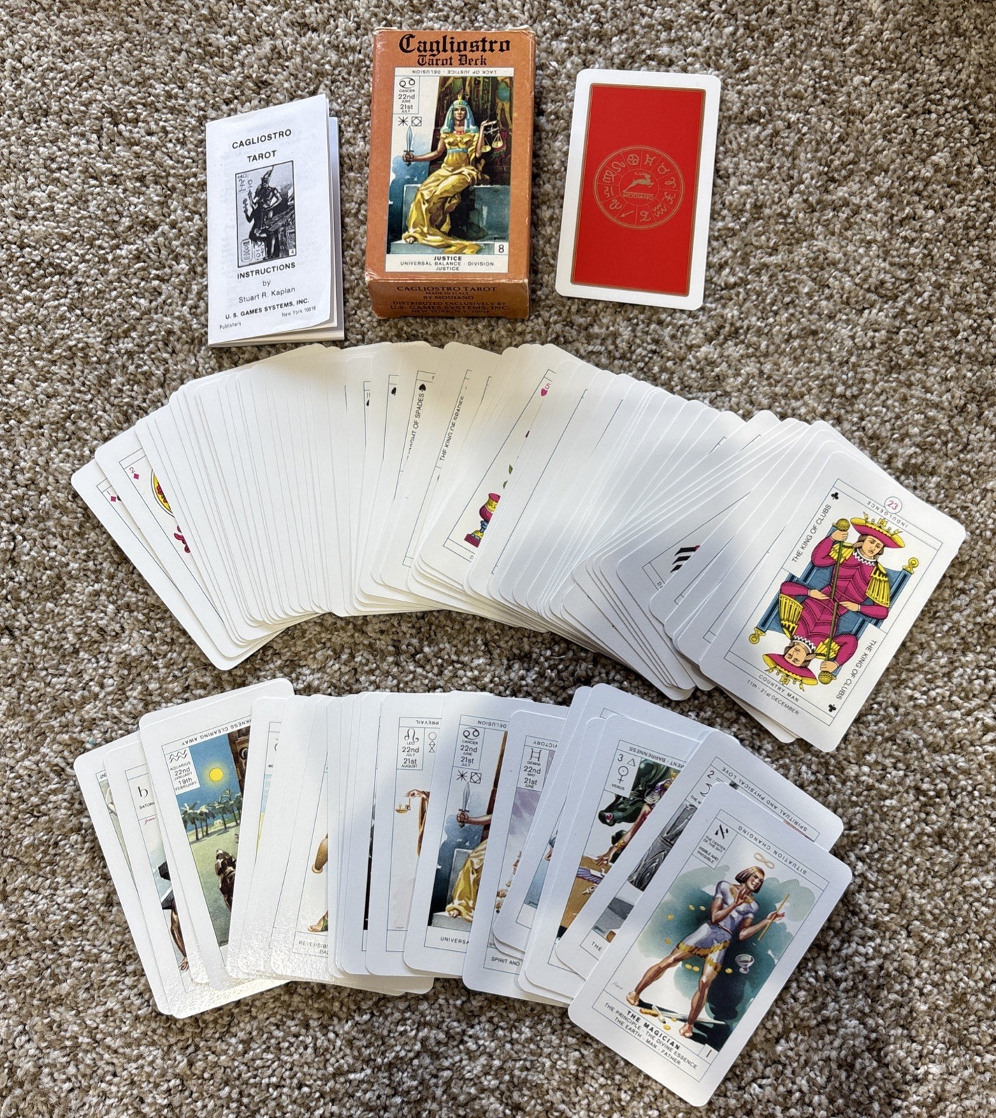 Cagliostro Tarot Deck - RED Back - Complete 78 Cards Instructions & Box - 1981