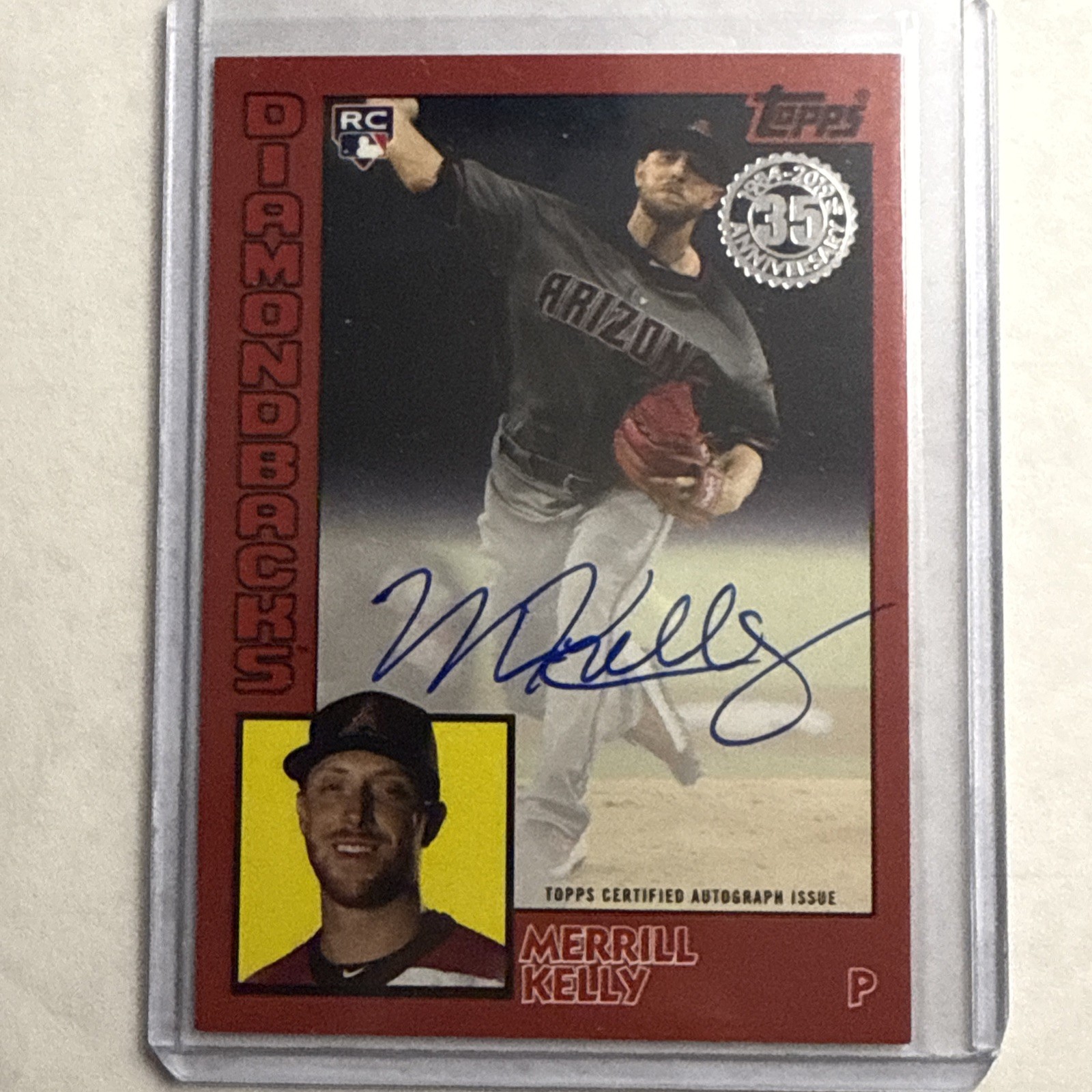 2019 Topps Update MERRILL KELLY  1984 35th Red Rookie /25 AUTO Color Match