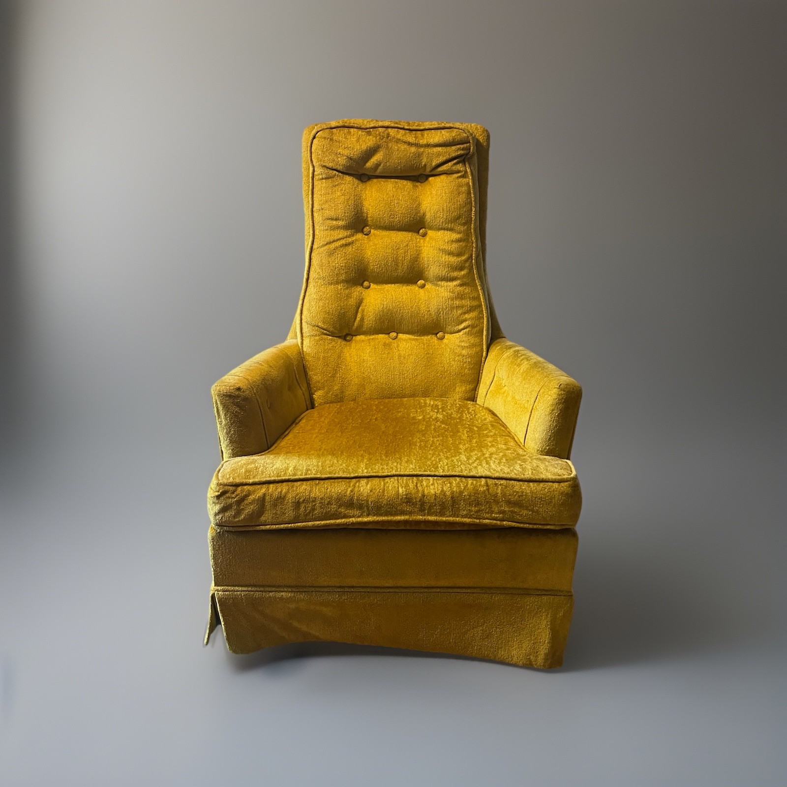 Vintage Mid Century High Back Lounge Chair Yellow Tufted Arm Chair