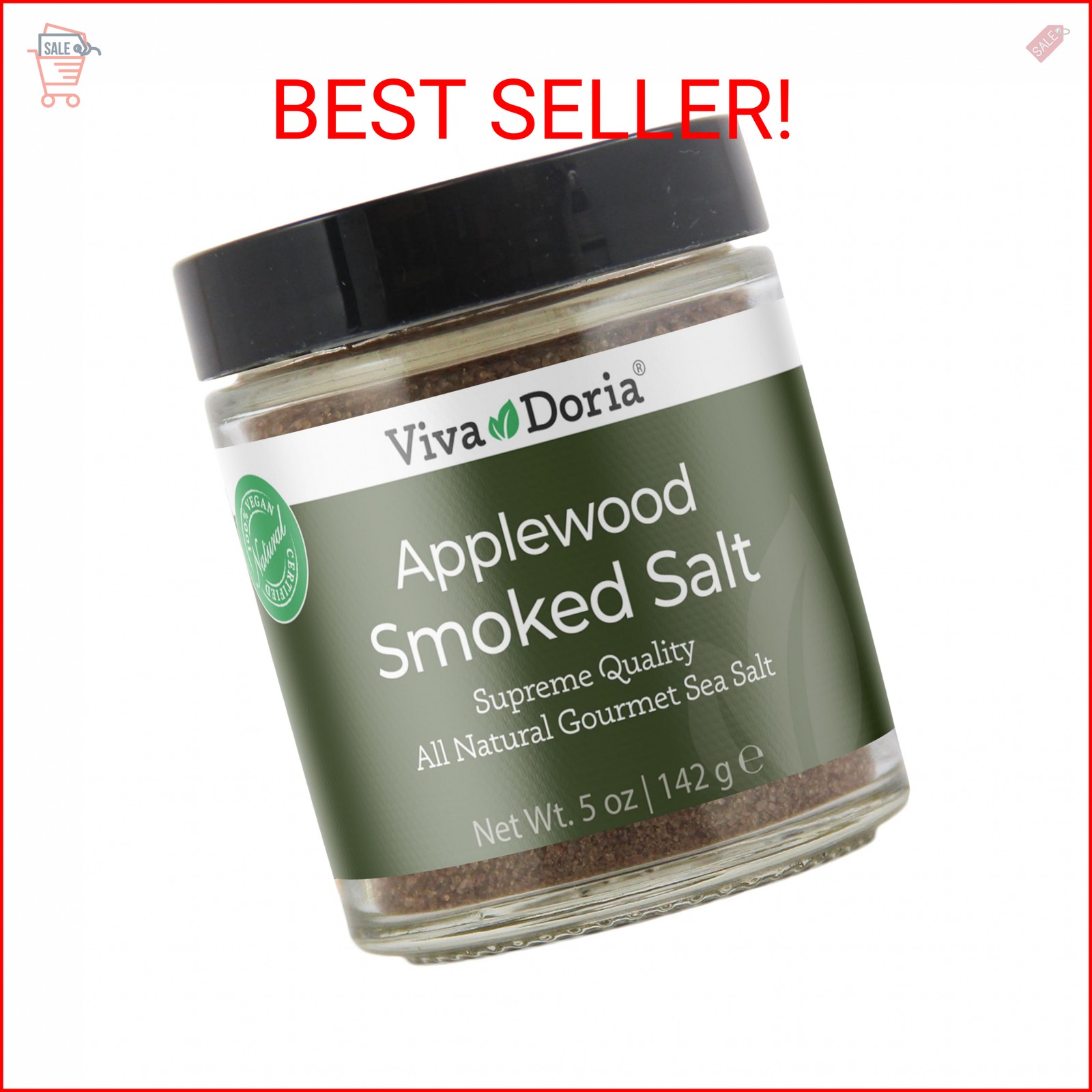 Viva Doria Applewood Smoked Sea Salt - Fine Grain, 5 Oz Glass Jar