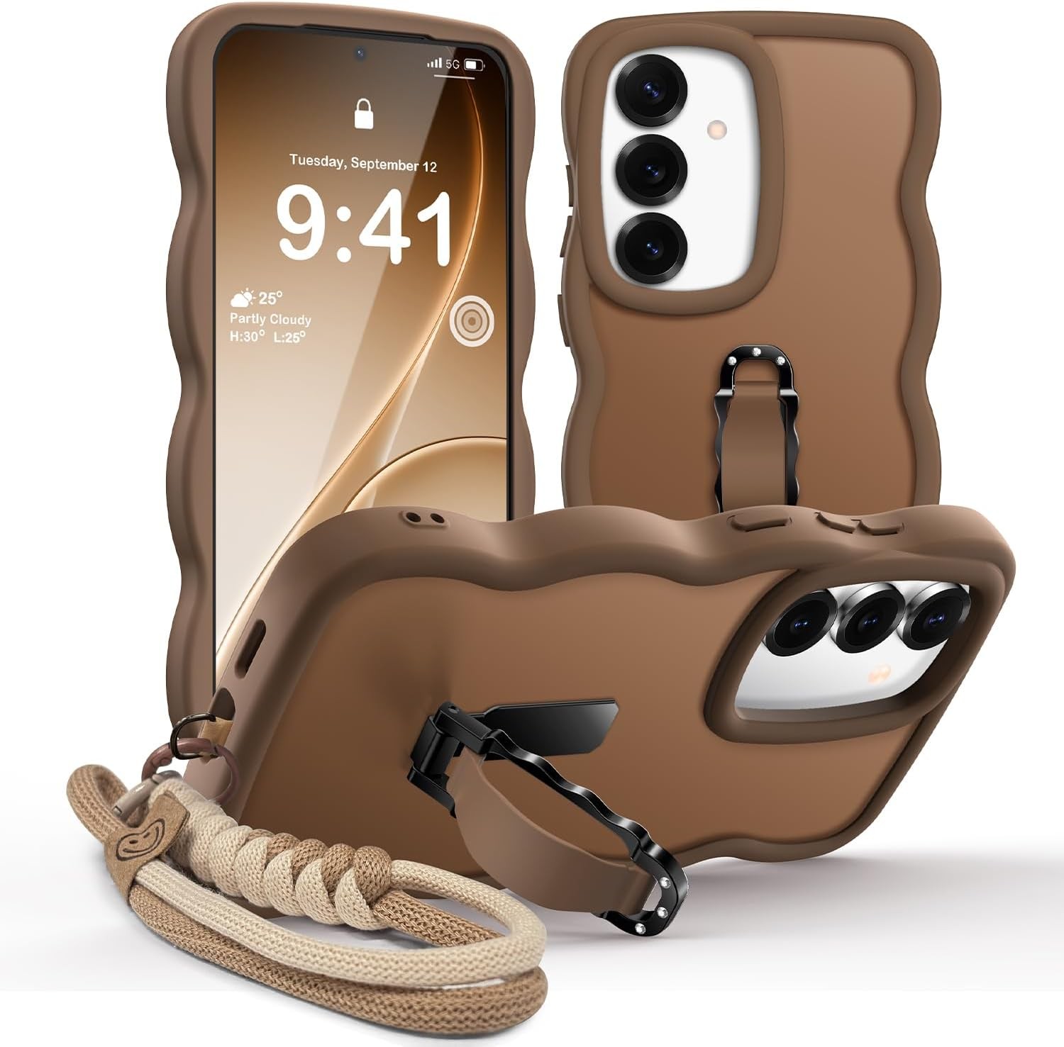 Samsung Galaxy S24 Plus/S25 Plus Case with Stand and Strap, Brown Translucent Co