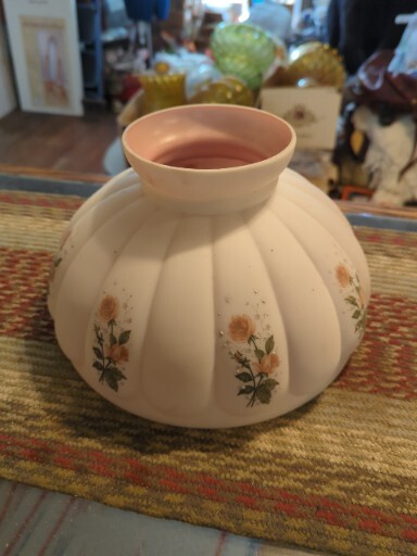 Vintage 10" Pink White Floral Melon Hurricane Oil/Electric Glass Lamp Shade