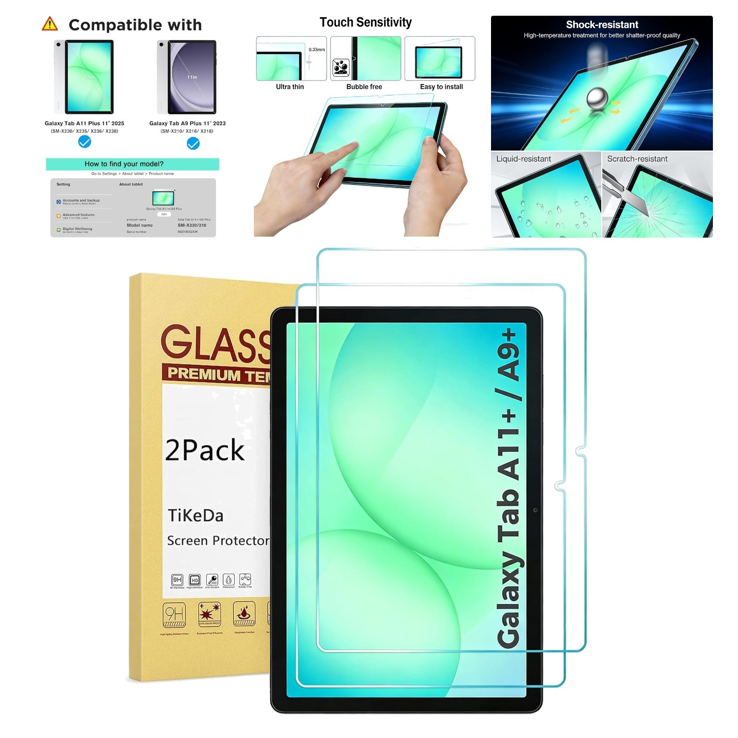 2-Pack Tempered Glass Screen Protector for Galaxy Tab A11/A9 Plus 11"