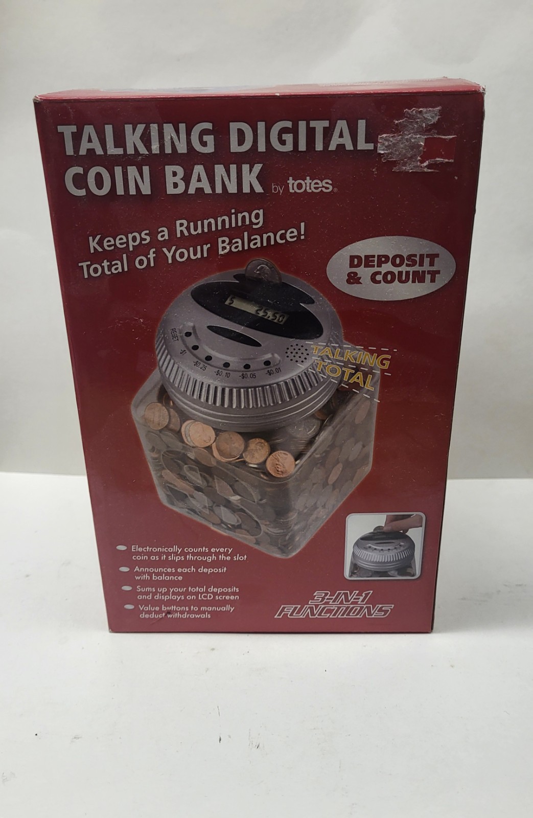 Totes Talking Digital Coin Bank Jar Rainy Day Savings, Count Total, Displays LCD