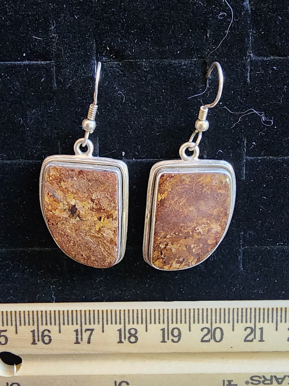 Vintage Sterling Silver/Petrified Wood Drop/Dangle Earrings Marked/Tested+