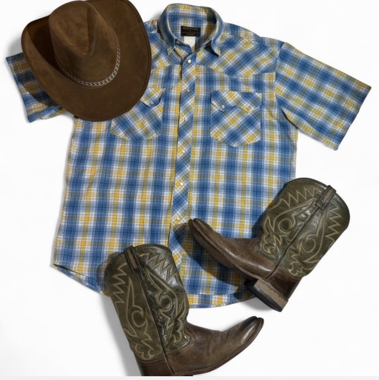 Vintage Rustler Wrangler Pearl Snap Western Shirt Large Cowboy Rodeo