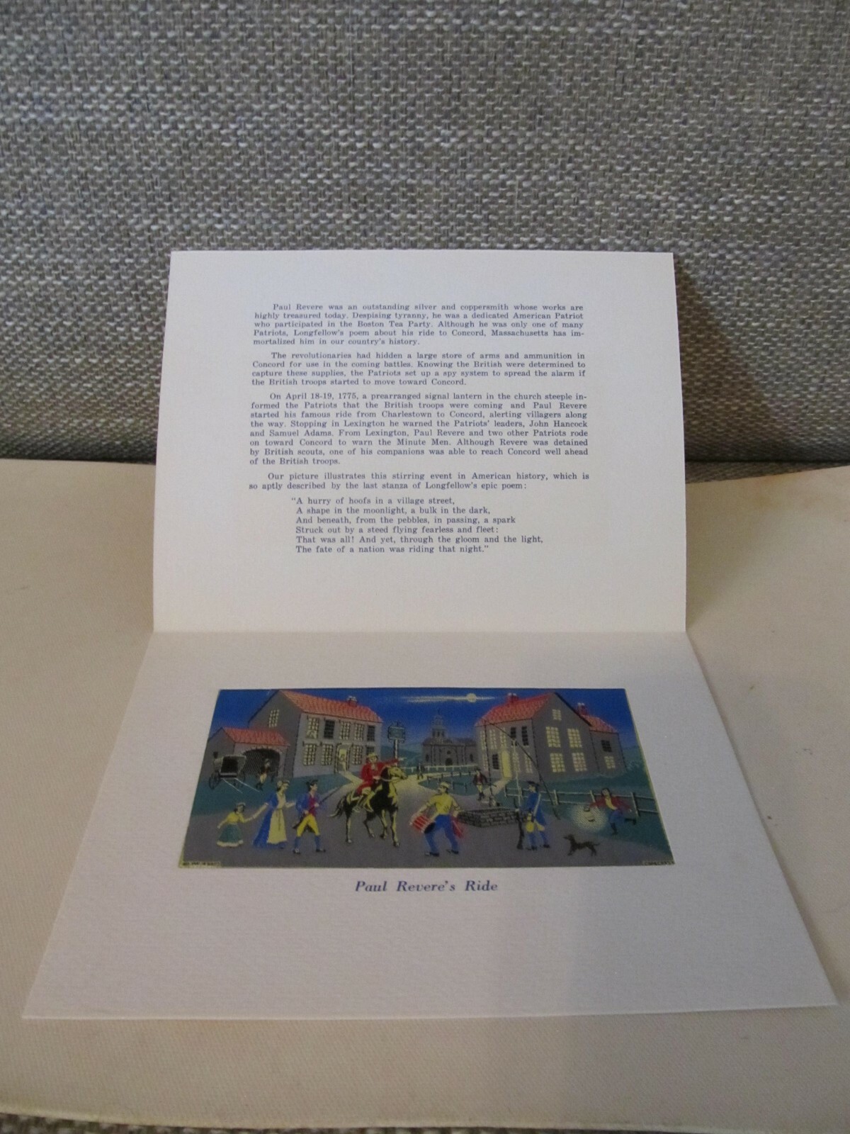 COPECREST WOVEN SILK PICTURE~Paul Revere's Ride w/Commemorative Card