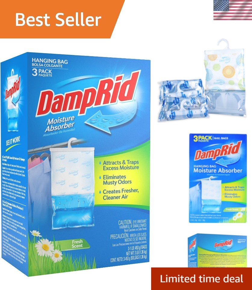 Hanging Bag, Moisture Absorber, Pack of 3 16 oz. ea., 3 Pack, Blue