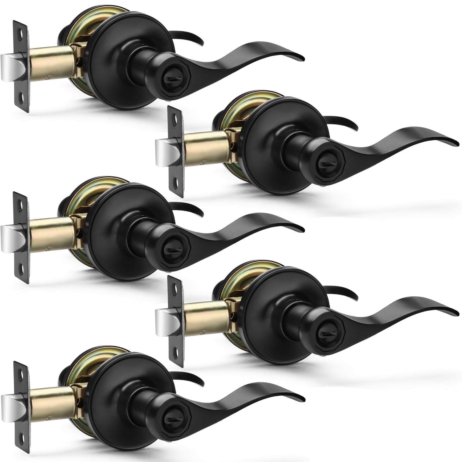 5 Pack Matte Black Door Handles Privacy Door Levers, Heavy Duty Bed and Bath ...