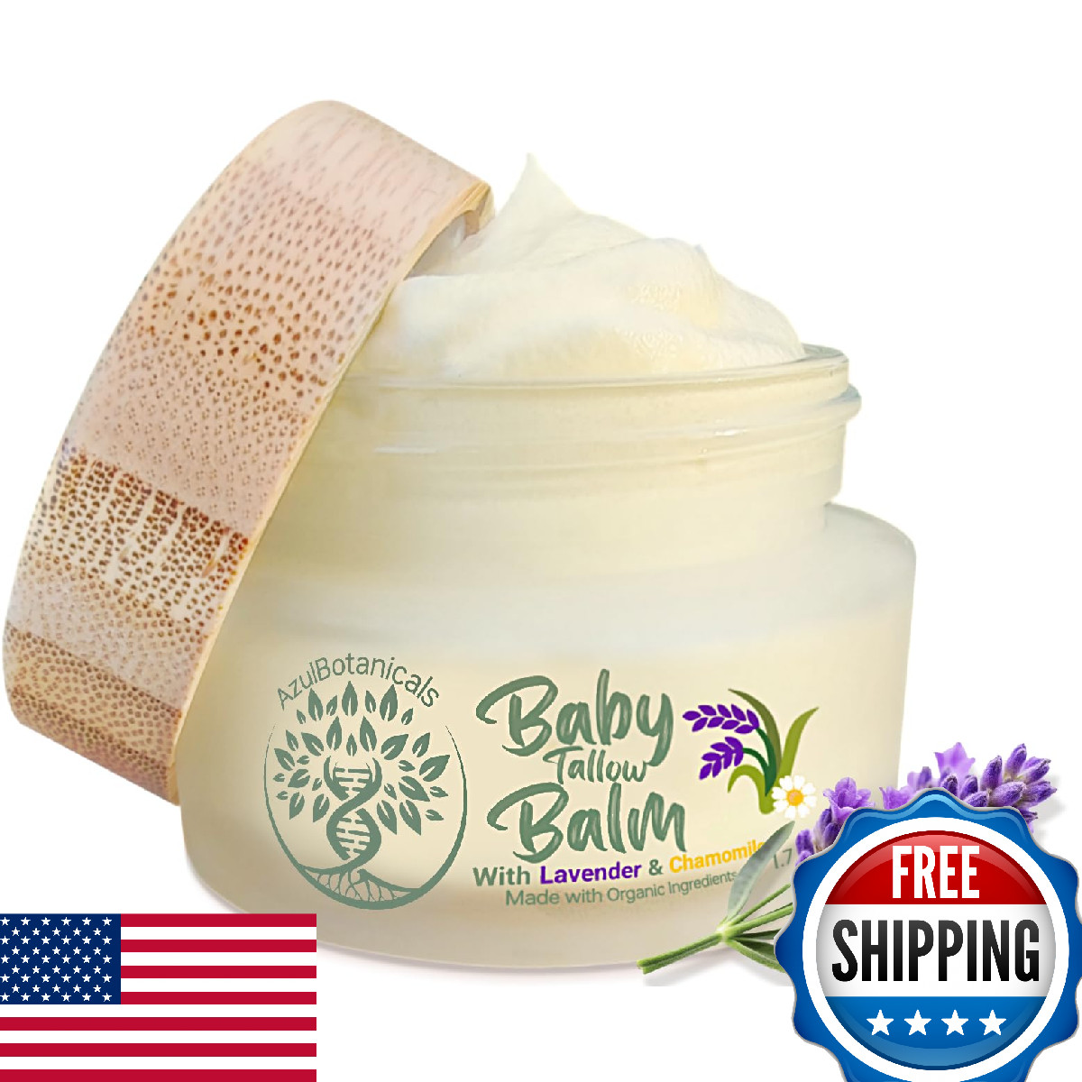 AzulBotanicals Organic Baby Tallow Balm Lavender Chamomile 1.7oz