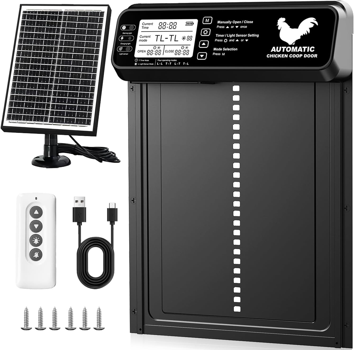 Automatic Chicken Coop Door Solar Powered with Timer/Light Sensor, Solar Chicken