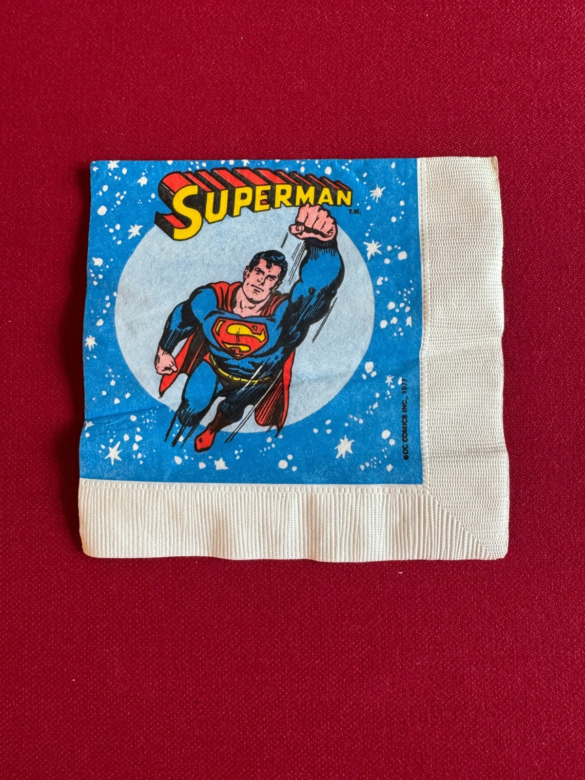 1977, SUPERMAN, "Un-Used", Party Napkin (Scarce / Vintage)