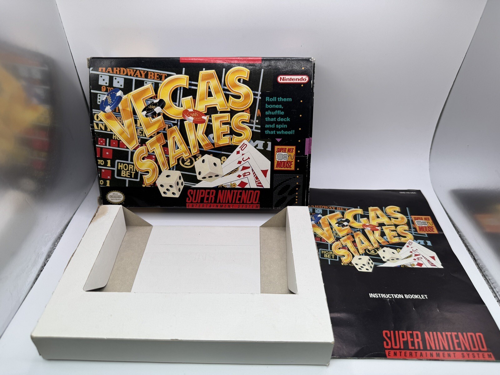 Super Nintendo SNES Vegas Stakes Game ( Box and Manuel Only ) NO GAME