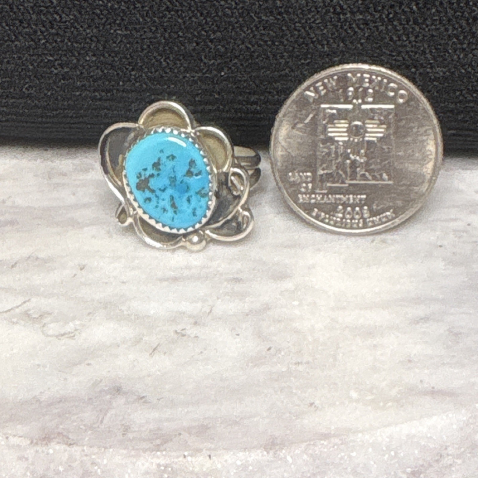 Vintage Turquoise Silver Ring Native American Unique Design sz9 stamped CT