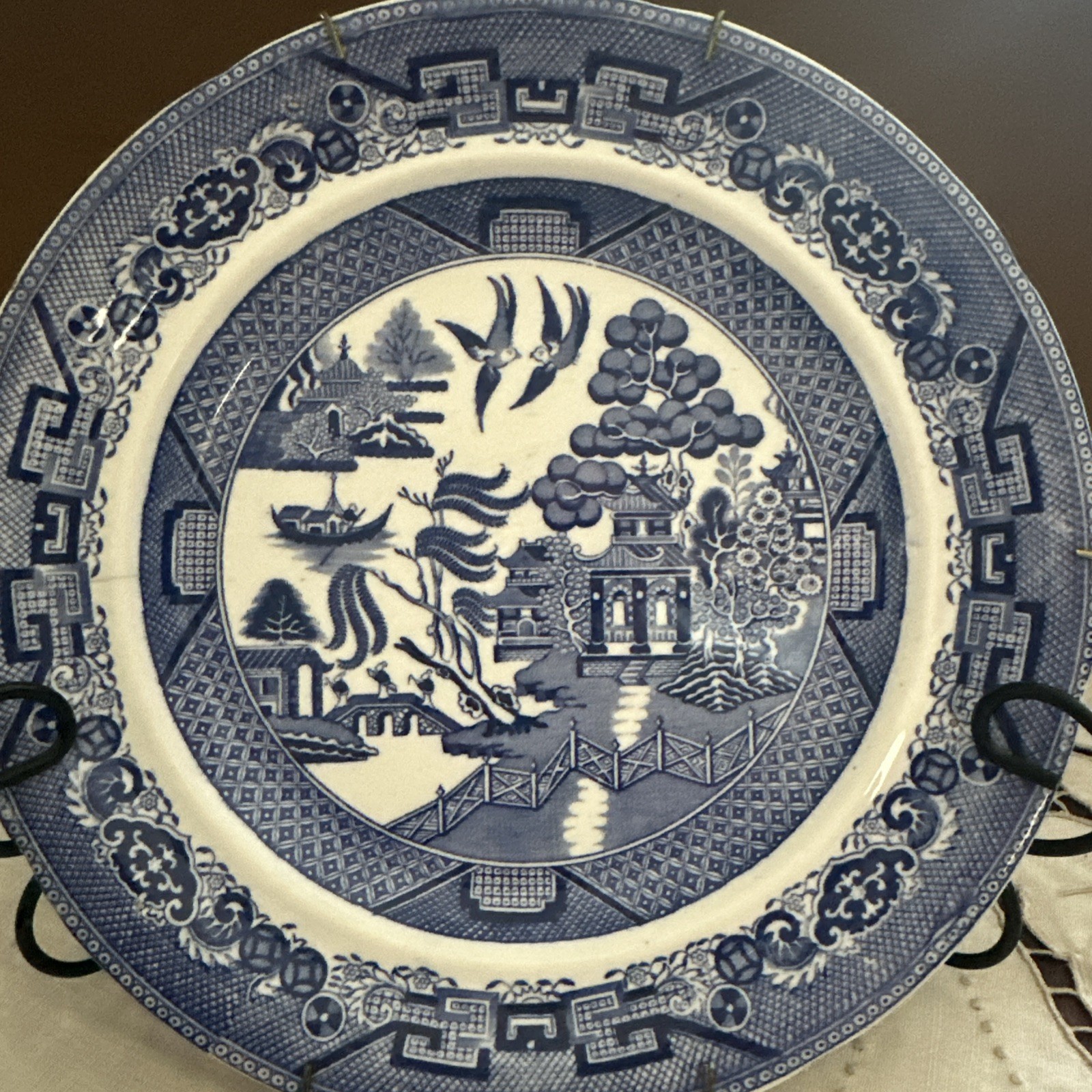 Blue Willow Ridgway England 10.75" Antique Semi China Dinner Plates (Set of 2)