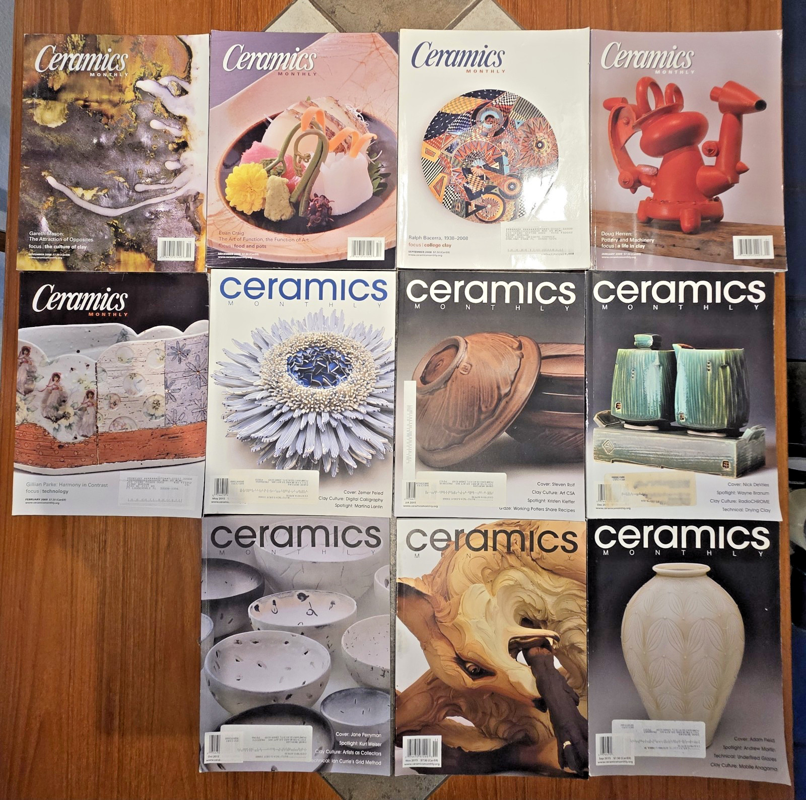 Ceramics Monthly Magazine Lot of 11 From 2015, 2008, 2009