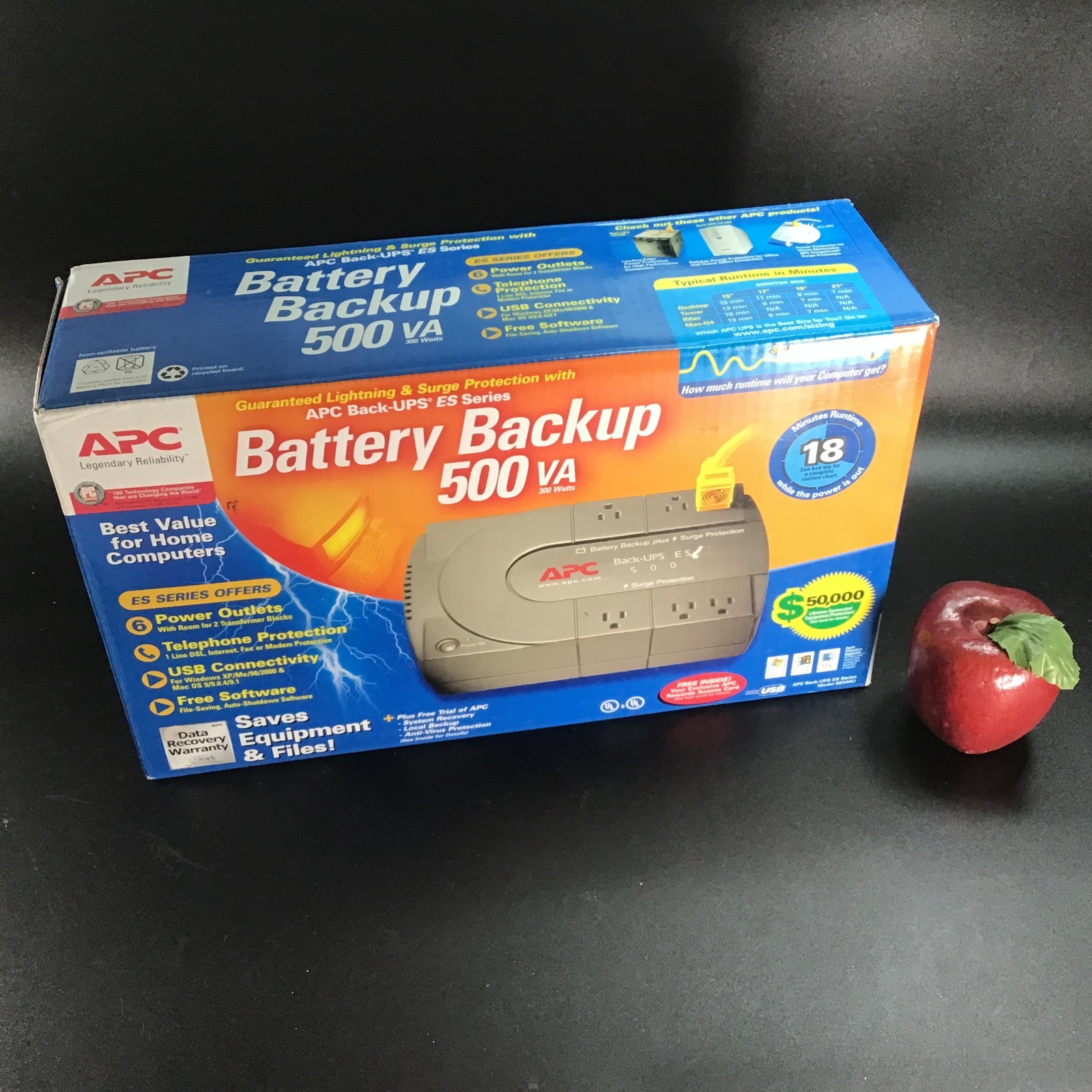 APC Battery Backup 500 VA 300 Watts ES Series BE-500U Brand New Sealed Box 6Plug