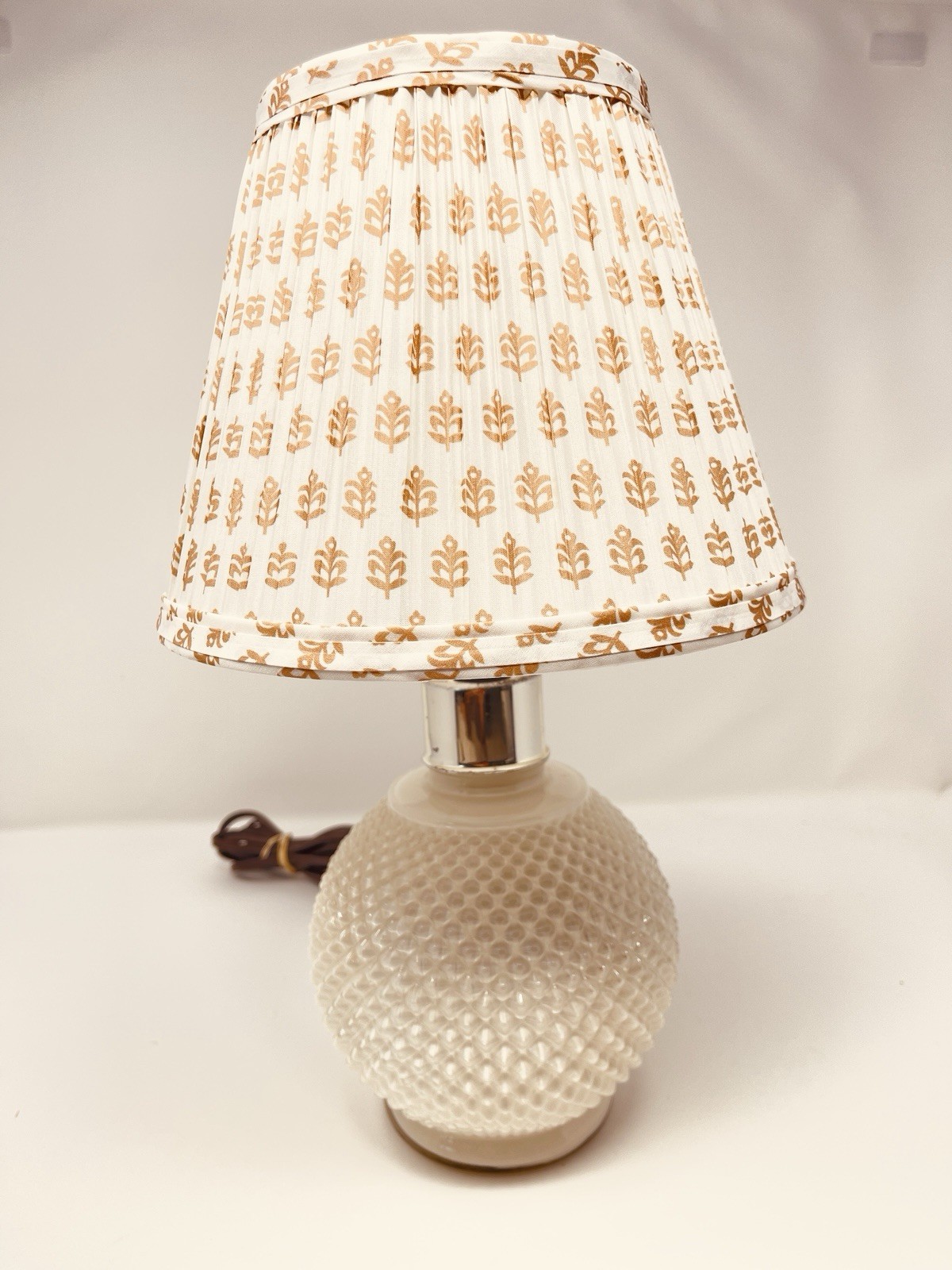 White Hobnob Milk Glass Lamp