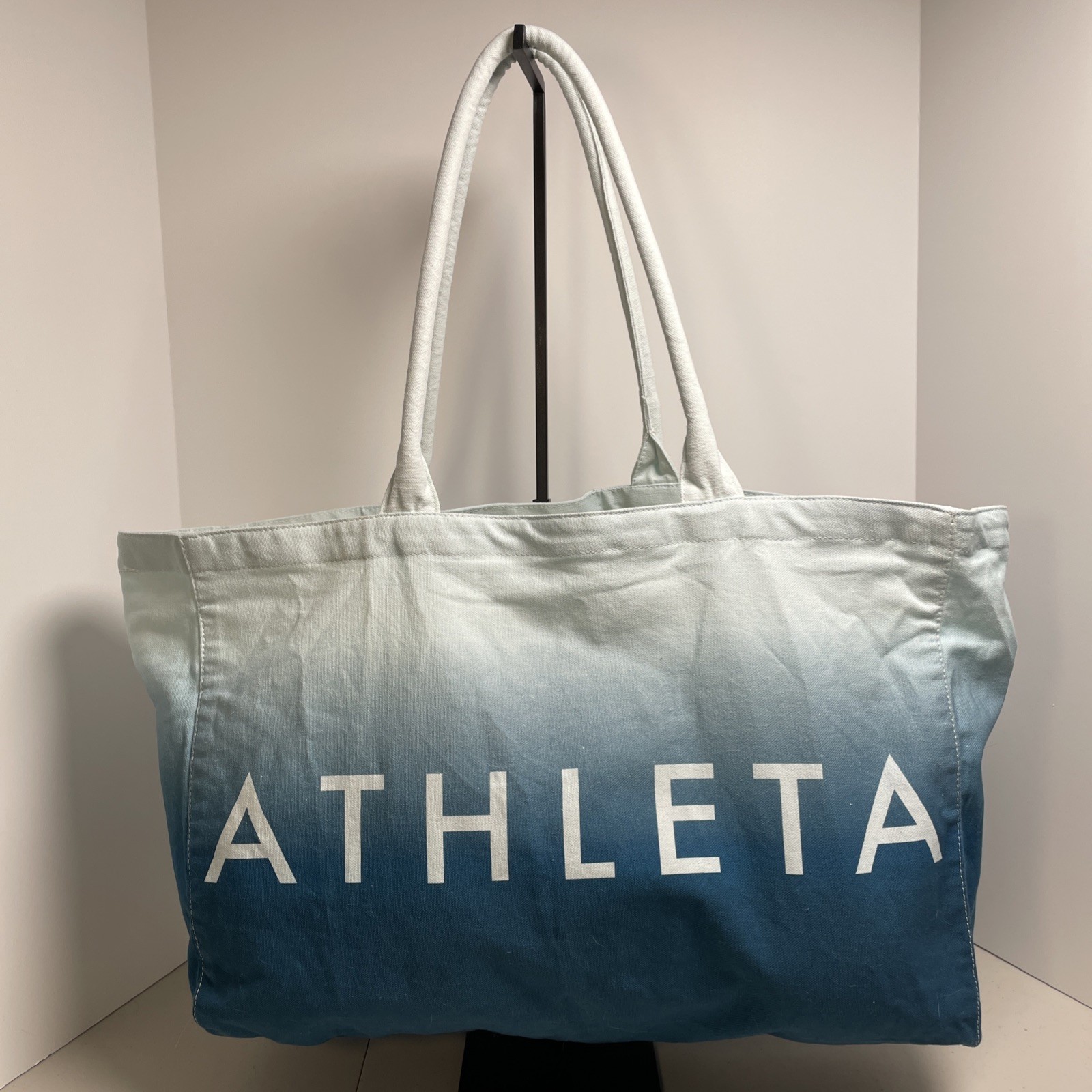 Athleta Beach Gym Tote Shopping Bag Blue Ombre 100% Cotton Canvas 18” X 12” Open