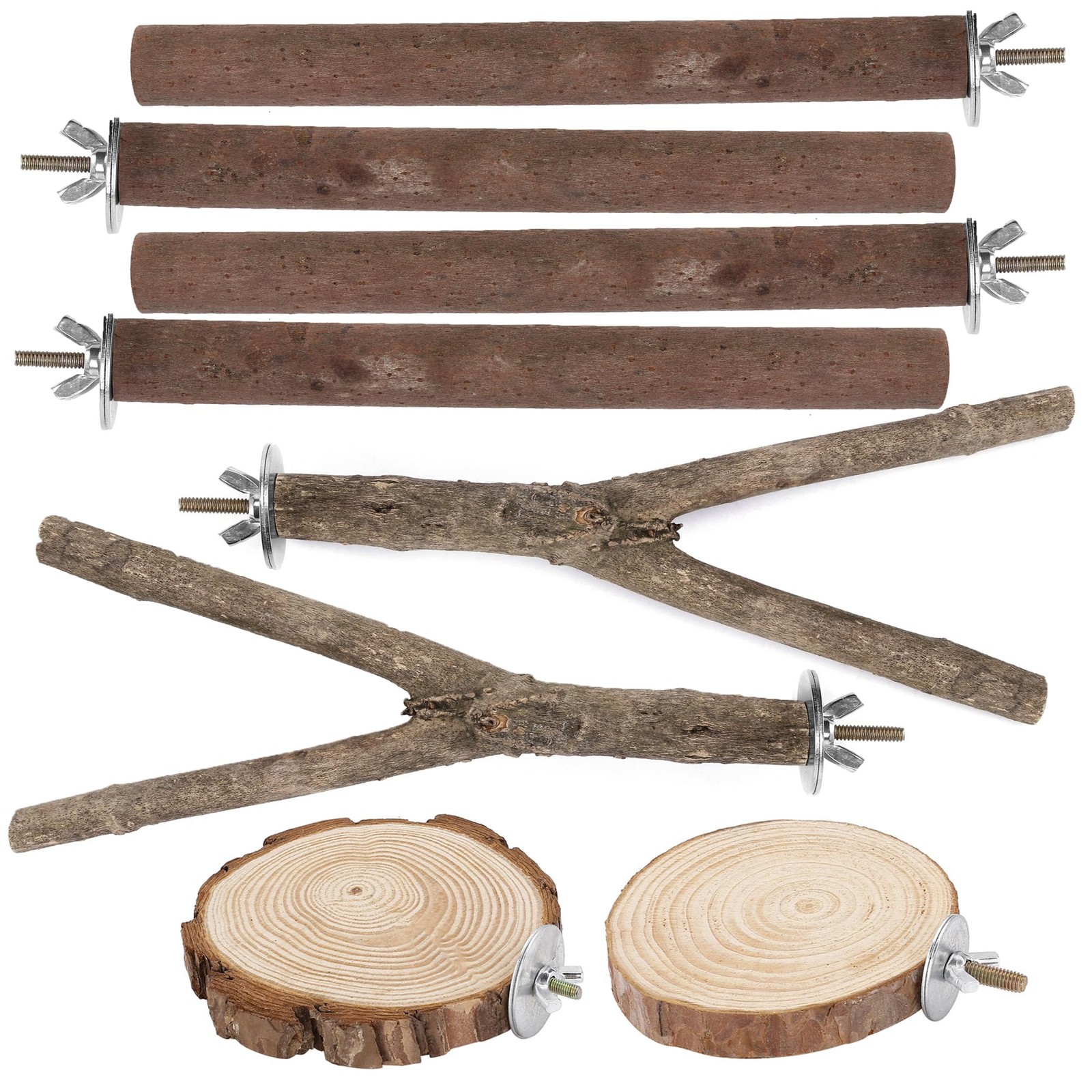 Mogoko 8 PCS Natural Wood Bird Perch Birdcage Stand Wooden Parrot Perch Stand...