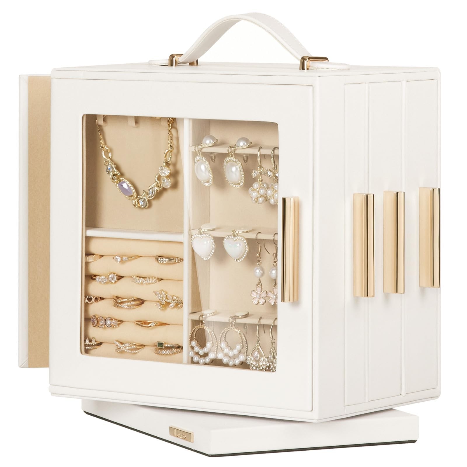 Jewelry Box 360° Rotating, Necklace Earring Organizer with Transparent Window...
