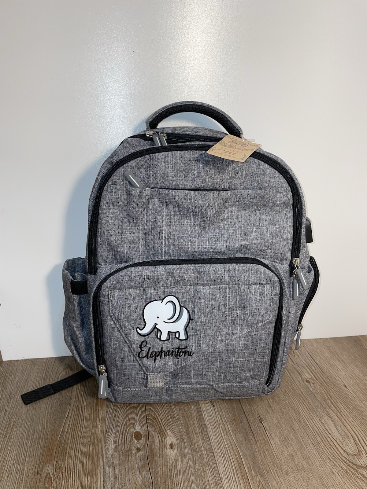 ELEPHANTONI Diaper Bag BACKPACK Day Pack GRAY w BLACK TRIM - New