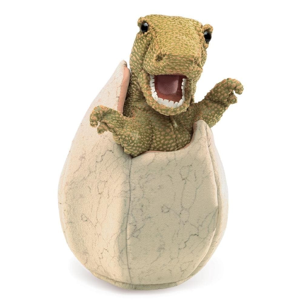 Folkmanis 3134 Dinosaur Egg Hand Puppet - Green, Tan, Brown T-Rex