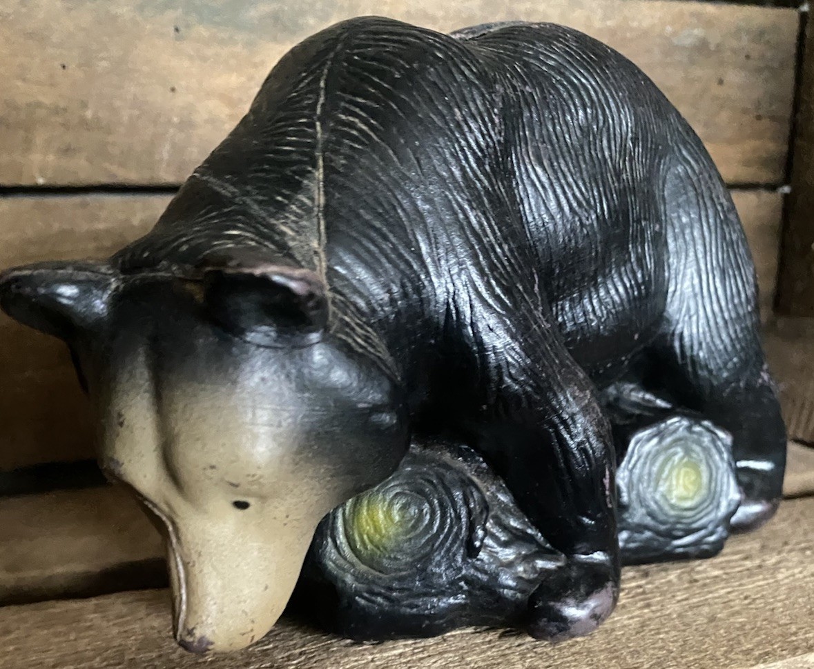 Vintage Realistic Black Bear on Log Plastic Coin Bank Hong Kong naturecore Cute