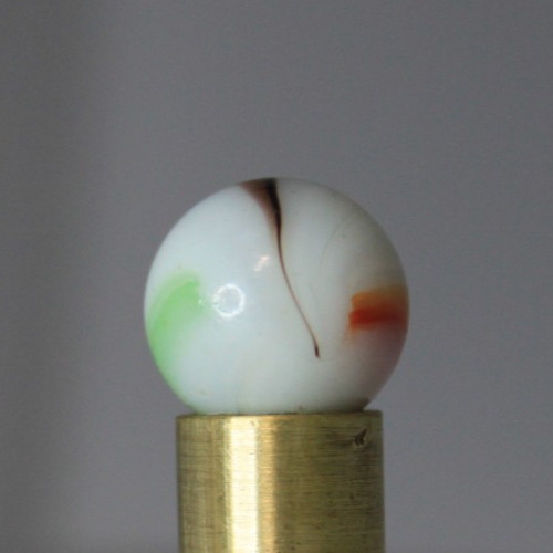 MARBLE KING RIBBON BROWN GREEN RED OPAQUE WHITE 5/8" VINTAGE GLASS THIN STRIPES