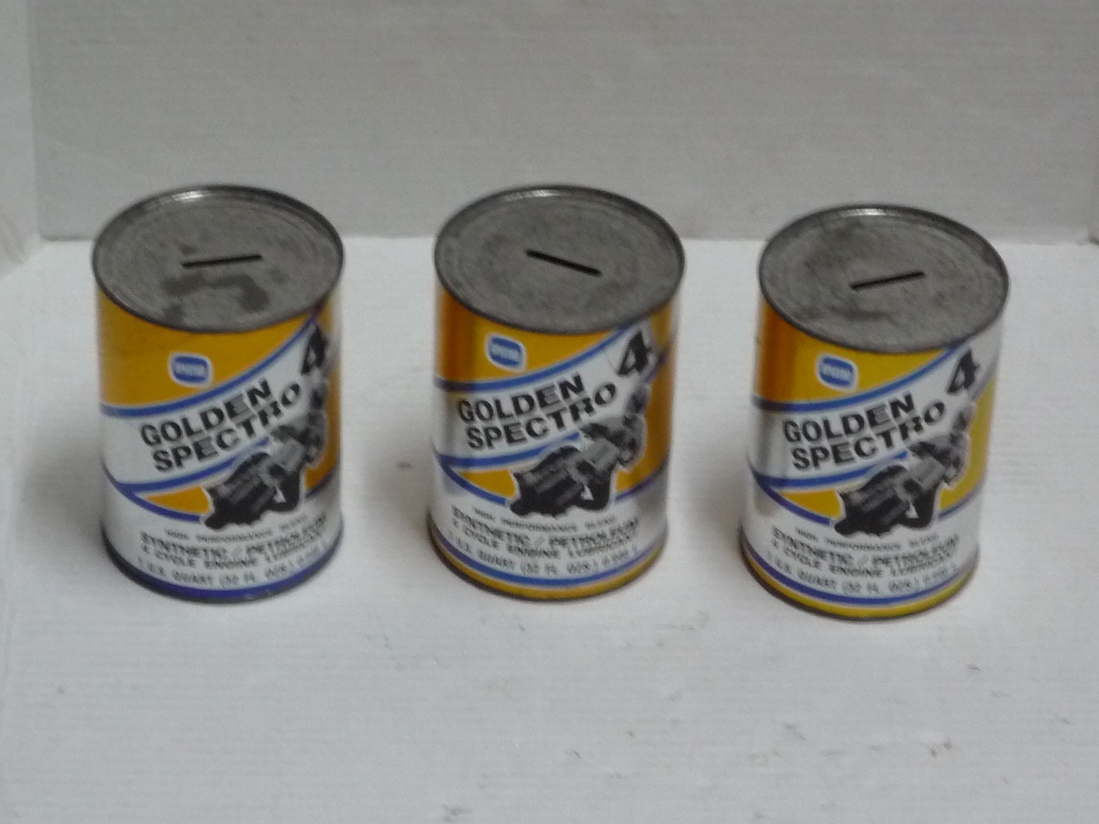 VINTAGE GOLDEN SPECTRO 4 MOTORCYCLE RACING 1 QUART OIL CAN STILL COIN BANK (3)