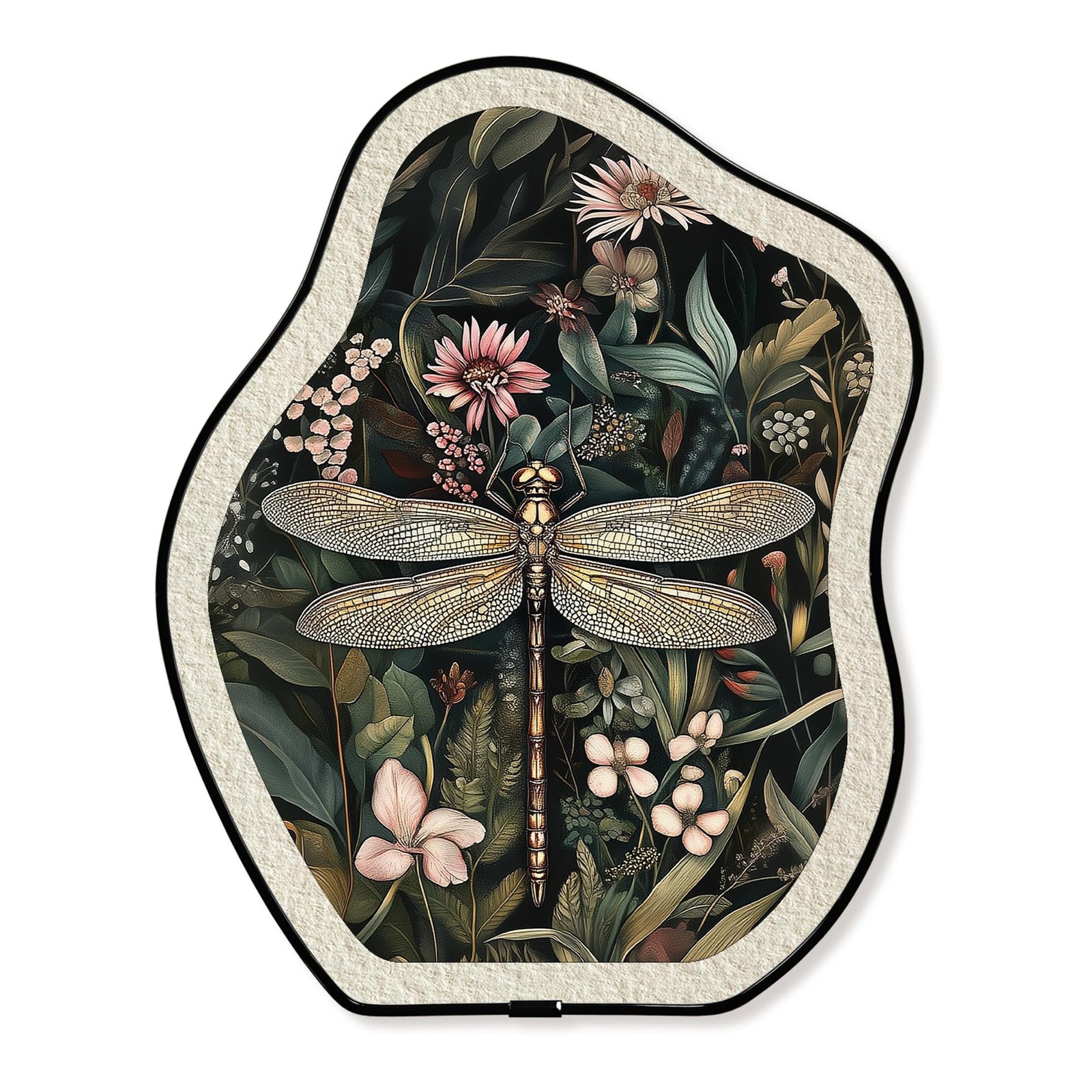 KVEKVE Dragonfly Framed Oval Wall Art,Botanical Neutral Mid Century Modern De...