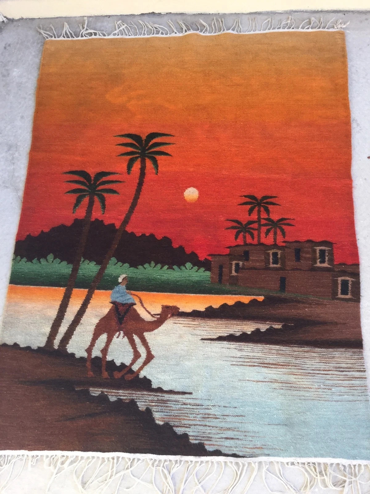 An antique Egyptian tapestry, handmade from 100% pure natural wool, depicting th