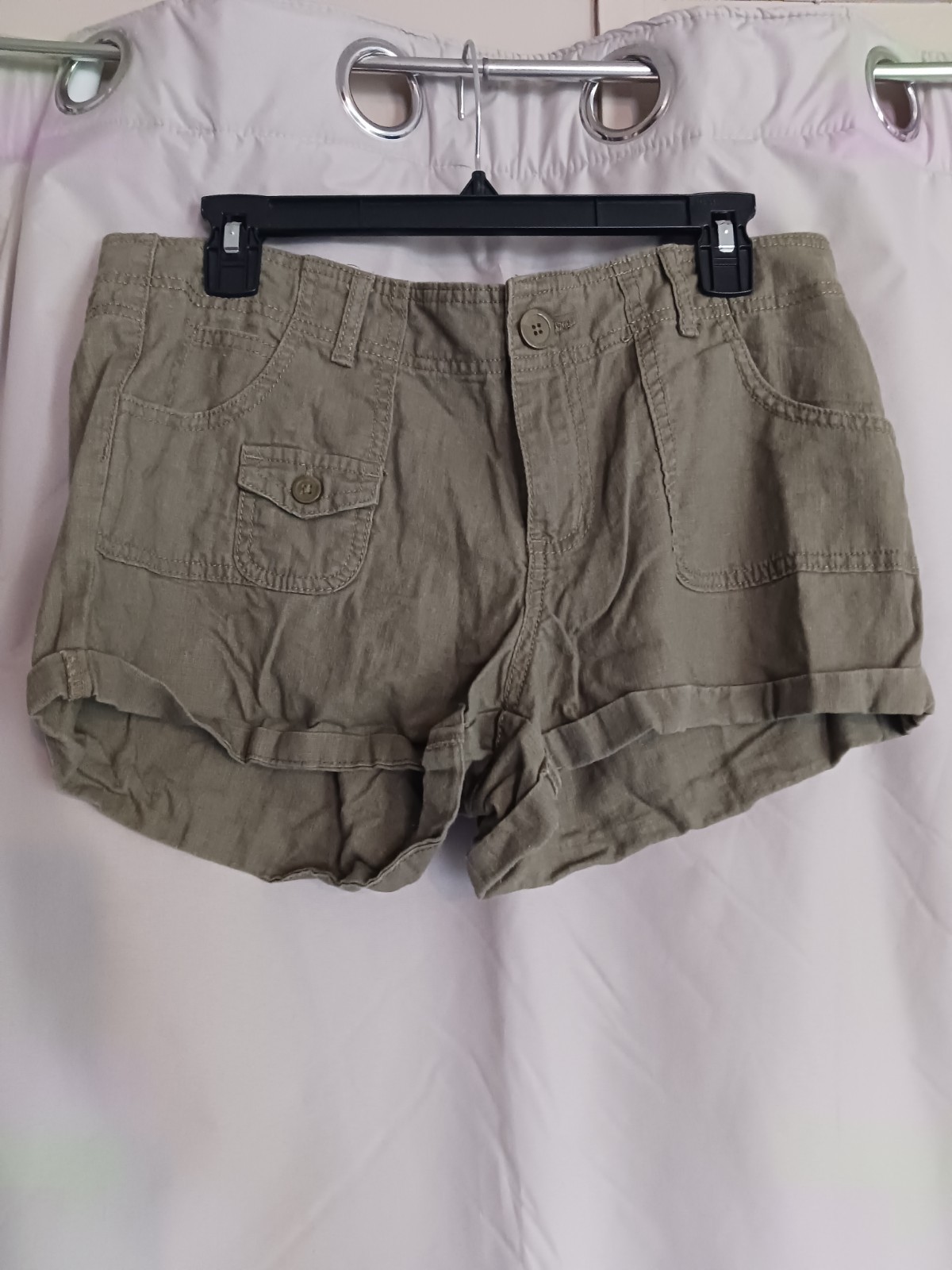 l.e.i. Ashley Lowrise Juniors Khaki Linen Cotton Blend Casual Shorts Size 13